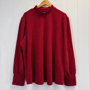 Maurices Womens Old Money Holiday Puff Sleeve Sparkle Top Size 3X Red Christmas